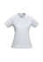 A white women's short sleeve tee featuring a fitted style and a logo on the label.