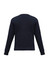 A dark navy wool-mix knitted pullover with long sleeves and a crew neck. It has a logo on the back.
