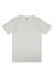 A plain white men's short sleeve t-shirt with a subtle logo on the bottom.