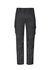 Men's rugged cargo pants in dark grey with multiple side pockets and a sleek design. Features a logo on the waistband.