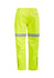 Bright yellow waterproof pants with reflective stripes, designed for workwear. Features an elastic waistband and zippered openings.