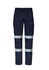 Men's essential stretch cargo pants in navy with reflective stripes and a logo on the side.