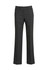 A pair of women's relaxed-fit slacks in dark grey, featuring a straight leg and a button closure.