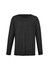 A black unisex pullover with long sleeves and a chest pocket. It features a branding logo.