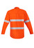 An orange hi-vis work shirt with hoop-taped reflective stripes on the back and long sleeves.