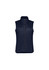 A navy womens expedition vest with a zip front and a high collar, featuring a quilted design and no sleeves.