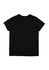 A black short sleeve women's t-shirt with a plain back and a logo on the neckline.