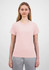 A light pink women's short sleeve tee with a fitted design, featuring a logo on the front.