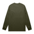 A long-sleeve green T-shirt with a plain back and snug cuffs, featuring a logo.