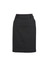 A black multi-pleat skirt with a fitted waistband and a sleek design, featuring a small logo.