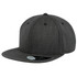 A flat brim cap in dark grey with a textured pattern and a logo on the side.
