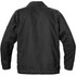 A black men's work jacket with a sturdy design, featuring a simple style and a logo on one sleeve.