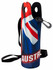 A drink bottle cooler featuring a vibrant Australian flag design, with a strap and a hook for attachment.