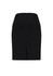 A straight skirt with front pleat detail, featuring a black colour and a back zip closure.
