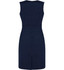 A sleeveless women's dress in navy blue with a V-neck and a back zipper, featuring a split hem.