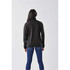 A black women's Catskill anorak jacket with a high collar, shown from the back, featuring a sleek design.