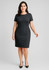 A fitted women's short sleeve shift dress in dark grey with a sleek design, featuring a subtle logo.