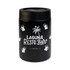 A black stainless steel drink cooler featuring a palm tree design and a logo, with decorative beer mug graphics.