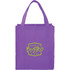 A purple reusable grocery tote with sturdy handles and a logo on the front.