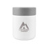 A white food container with a grey lid, featuring a logo with mountain graphics.