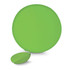 A green circular fan with a matching pouch is displayed. The fan is folded and attached to the pouch for easy storage.
