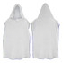 A white adult hooded towel with blue trim, featuring a large hood and a poncho-style design. It has branding on it.