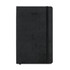 A black 2027 planner with a textured cover and an elastic band. It features a minimalistic design and a logo.