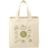 A cream-coloured reusable grocery tote with an illustration of various vegetables and a logo.