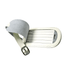 A grey and white coloured luggage tag with a smooth surface and an adjustable buckle strap for attachment.