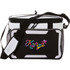 A cooler bag with a black and white design, featuring a colourful logo and a shoulder strap.