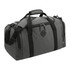 A dark grey duffel bag made from Repreve recycled material, featuring sturdy handles and a shoulder strap.