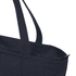 A black recycled zip tote bag with sturdy handles and a zip closure at the top. It features a logo.