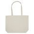 A light grey recycled zip tote bag with long straps and a simple design. It features branding on one side.