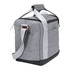 A grey cooler bag with a sturdy handle and adjustable strap, designed to hold up to 12 bottles.