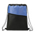 A zippered drawstring bag featuring a blue cross-weave design and a black lower section, with a small front pocket.