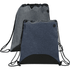 Two drawstring sportspacks in grey and navy blue, each featuring a logo and black base.