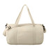 A beige Cotton 18 Barrel Duffel bag with two handles and a shoulder strap, featuring a logo.