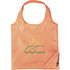 An orange foldaway tote bag with a logo featuring a sun and green text.
