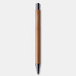 A bamboo pen with a black tip and a sleek design. It features a logo on the barrel.