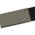 A close-up of a Hudson leather keychain, featuring a black leather strap and a metallic clasp with two screws.