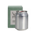 A silver can candle with a green packaging box, featuring a logo. The scent is eucalyptus and lemon.
