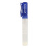 A clear 10ml sanitiser spray bottle with a blue cap and clip, featuring a logo.