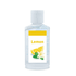 A clear 60ml bottle of hand sanitiser gel with a lemon scent and a label featuring lemon wedges and flowers.