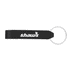 A drink bottle opener in black, featuring a silver keyring attachment and a logo.