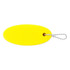 A yellow floating keychain with a silver chain and ball attachment. It features a smooth, oval shape.