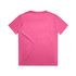 A pink short-sleeved t-shirt with a plain back. It features a logo on the label.