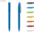 A blue plastic pen with a matching clip, alongside pens in various colours, including green, orange, and black.