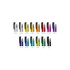 A variety of metal pens in multiple colours, featuring sleek designs and a shiny finish, arranged in a grid.