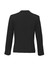 A black women's short jacket featuring a reverse lapel and long sleeves, with button details on the cuffs.