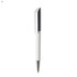 A plastic pen in white with a black cap, featuring a silver-tone tip and an understated design.